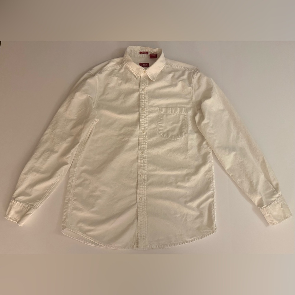 IZOD Men’s Slim Fit Collared Long Sleeve Button Dress Shirt White Size M - Picture 2 of 6